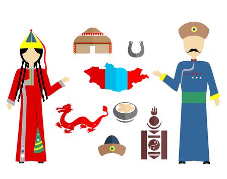 set in the style of a flat design on the theme of Mongolia.のイラスト素材