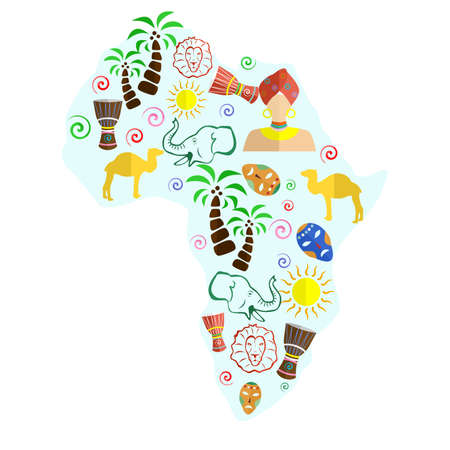 set of icons in the style of a flat design on the theme of Africa.のイラスト素材