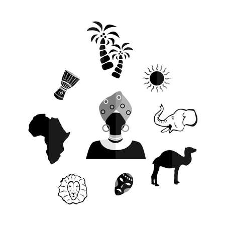 set of icons in the style of a flat design on the theme of Africa.のイラスト素材