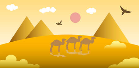 illustration in style of material design with desert landscape.のイラスト素材