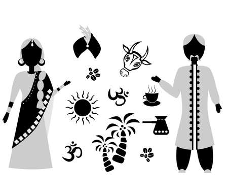 set of icons in the style of a flat design on the theme of india.のイラスト素材