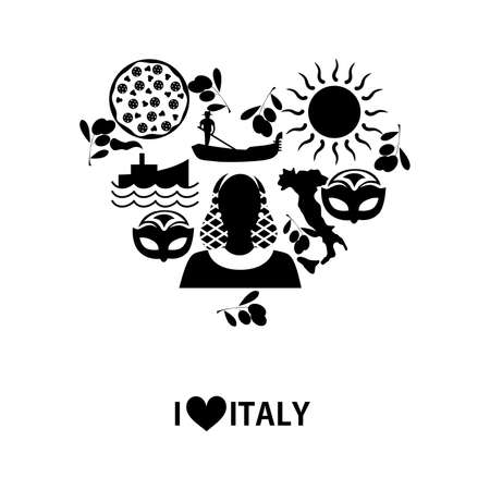 set of icons in the style of a flat design on the theme of italy.のイラスト素材