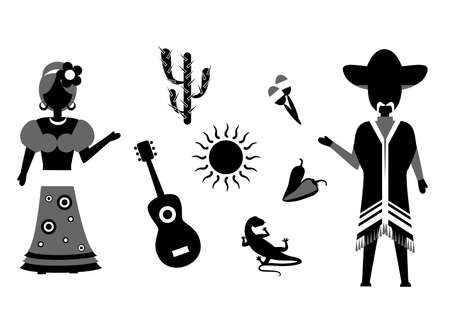 set of icons in the style of a flat design on the theme of mexico.のイラスト素材