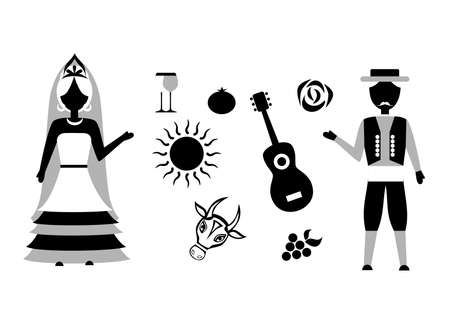 set of icons in the style of a flat design on the theme of spain.のイラスト素材