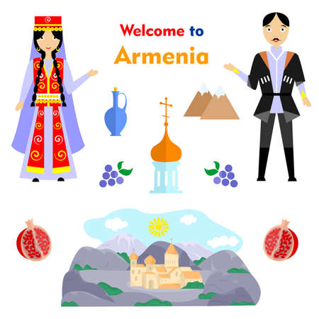 set in the style of a flat design on the theme of armenia.のイラスト素材