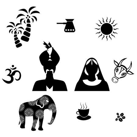set of icons in the style of a flat design on the theme of india.のイラスト素材