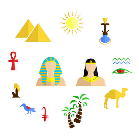 set of icons in the style of a flat design on the theme of egypt.のイラスト素材