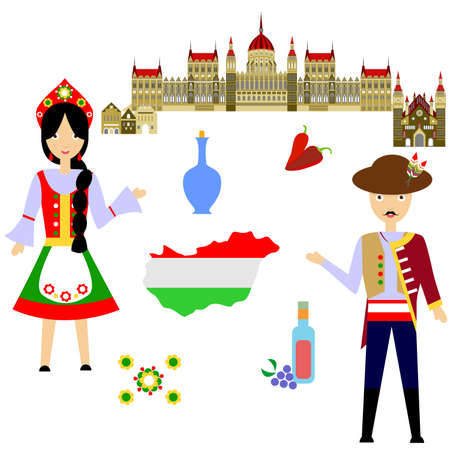 illustration in style of flat design on the theme of hungary.のイラスト素材