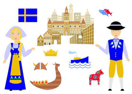 set in the style of a flat design on the theme of sweden.のイラスト素材