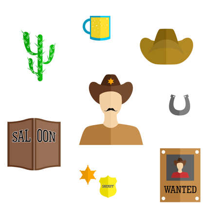 set of icons in the style of a flat design on the theme of cowboys.のイラスト素材