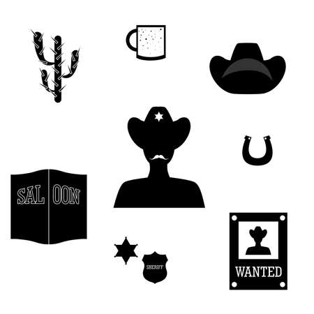 set of icons in the style of a flat design on the theme of cowboys.のイラスト素材