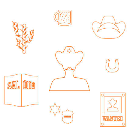 set of icons in the style of a flat design on the theme of cowboys.のイラスト素材