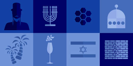 Set of icons in the style of a flat design on the theme of israel.のイラスト素材
