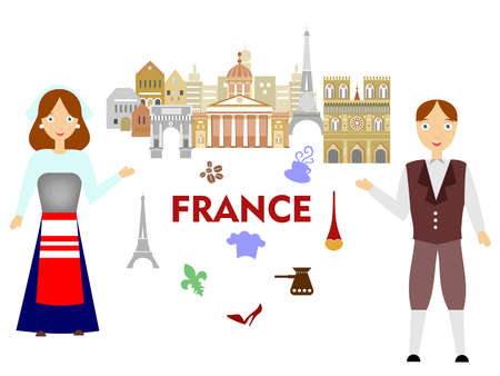 Colored illustration in the style of a flat design on the theme of France.のイラスト素材