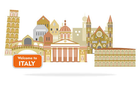 Set of icons in the style of a flat design on the theme of italy.のイラスト素材