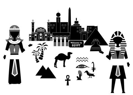 set in the style of a flat design on the theme of egypt.のイラスト素材