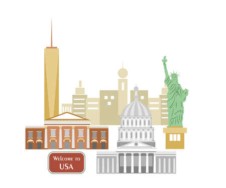 Set in the style of a flat design on the theme of USA.のイラスト素材