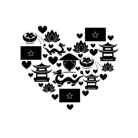 Illustration in style of flat design on a theme of Vietnam.のイラスト素材