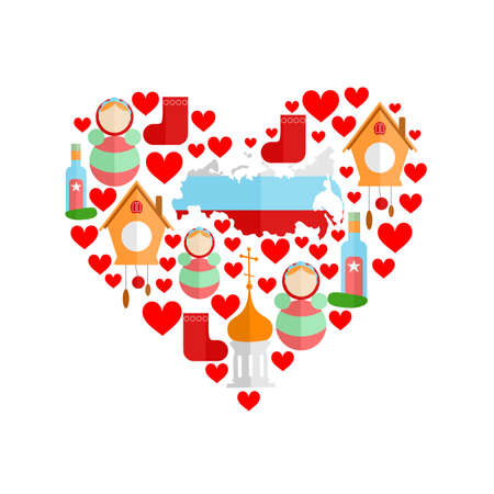 Set of icons in the style of a flat design on the theme of Russia.のイラスト素材