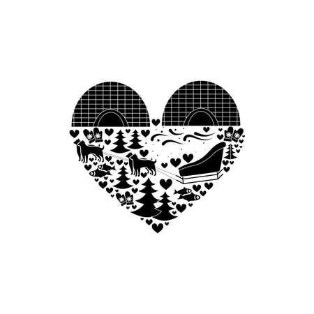 set of icons in the style of a flat design on the theme of Eskimo.のイラスト素材