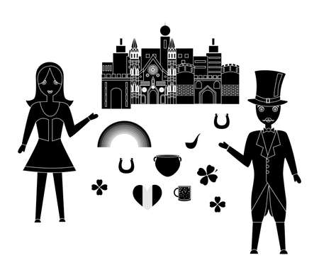 set in the style of a flat design on the theme of Ireland.のイラスト素材