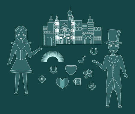 set in the style of a flat design on the theme of Ireland.のイラスト素材