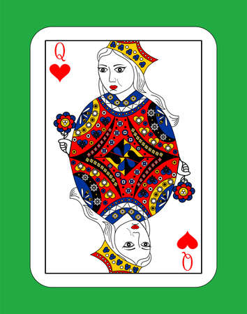 The beautiful card of the Queen of Hearts in classic style.のイラスト素材