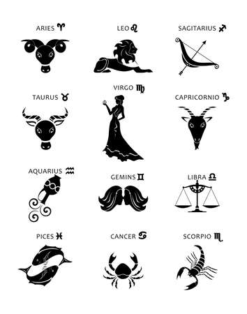 Illustration - set of icons - with signs of zodiac.のイラスト素材