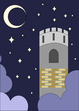 Night, Tower, and moon illustrationのイラスト素材