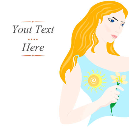 Illustration with a portrait of a beautiful young woman with a flower.のイラスト素材