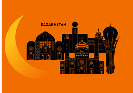 set in the style of a flat design on the theme of Kazakhstan.のイラスト素材