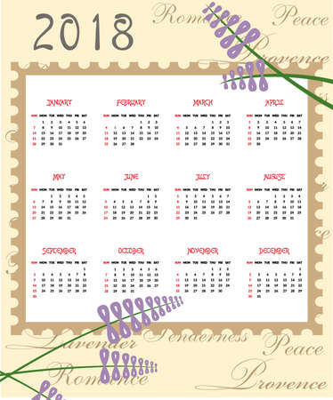 the illustration with a beautiful calendar for 2018 year.のイラスト素材