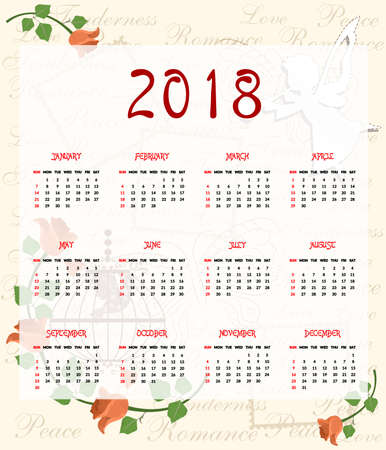 The illustration with a beautiful calendar for 2018 year.のイラスト素材