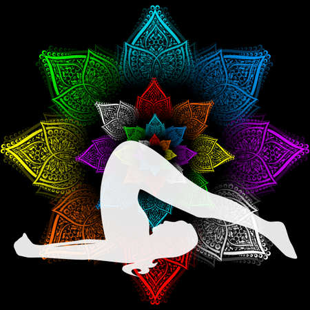 illustration with a beautiful girl on a yoga theme - halasana Pose.のイラスト素材