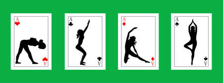 Illustration with a set of playing cards on the theme of sport - yoga.のイラスト素材