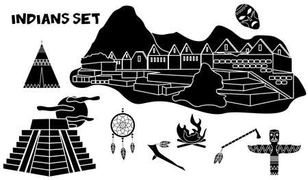 illustration in the style of a flat design on the theme of Indians.のイラスト素材