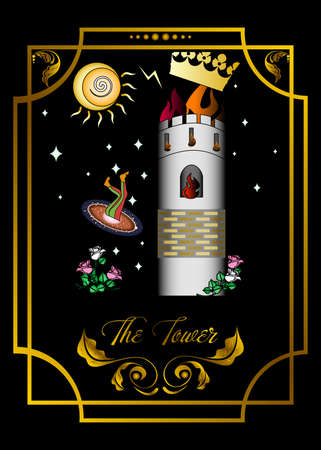 Suit of the tower, tarot card illustration.のイラスト素材