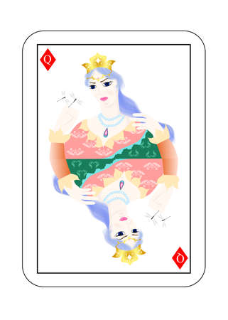 The beautiful card of the Queen of diamonds in classic style.のイラスト素材