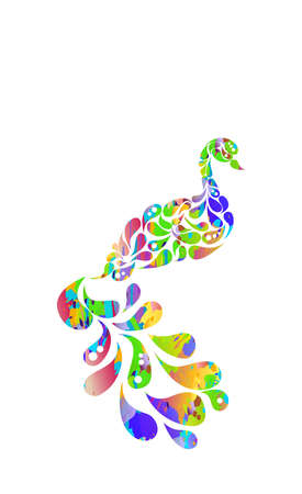 Illustration in the style of bright watercolors with a peacock.のイラスト素材