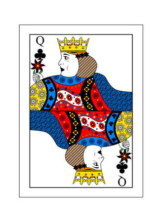 The beautiful card of the queen of clubs in classic style.のイラスト素材