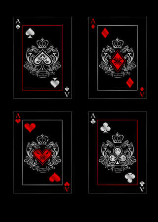 the illustration with the card of clubs, hearts, spades, diamonds - ace.
