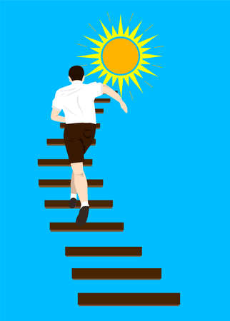Illustration in the style of material design on the theme of running on the stairs.のイラスト素材