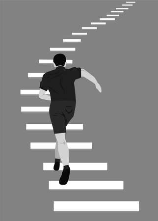 Illustration in the style of material design on the theme of running on the stairs.のイラスト素材
