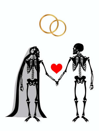 illustration with two skeletons in love on the theme of love and relationships.のイラスト素材