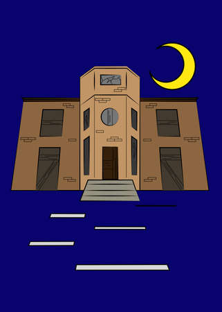 illustration in style of flat design on the theme of exterior of old house.のイラスト素材