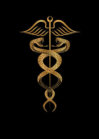 Beautiful illustration on the theme of medicine with two snakes.のイラスト素材