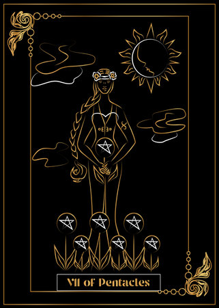 the illustration - card for tarot - The VII of Pentacles.のイラスト素材