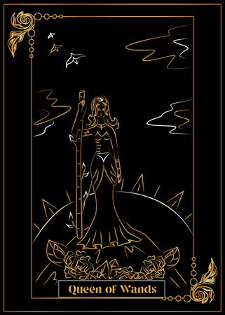the illustration - card for tarot - Queen of Wands.のイラスト素材
