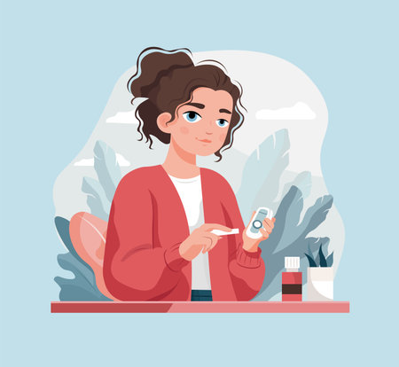 vector style illustration of a woman seeking from Diabetes.のイラスト素材