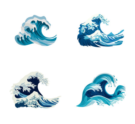 illustration in style of flat design on the theme of sea water and waves.のイラスト素材